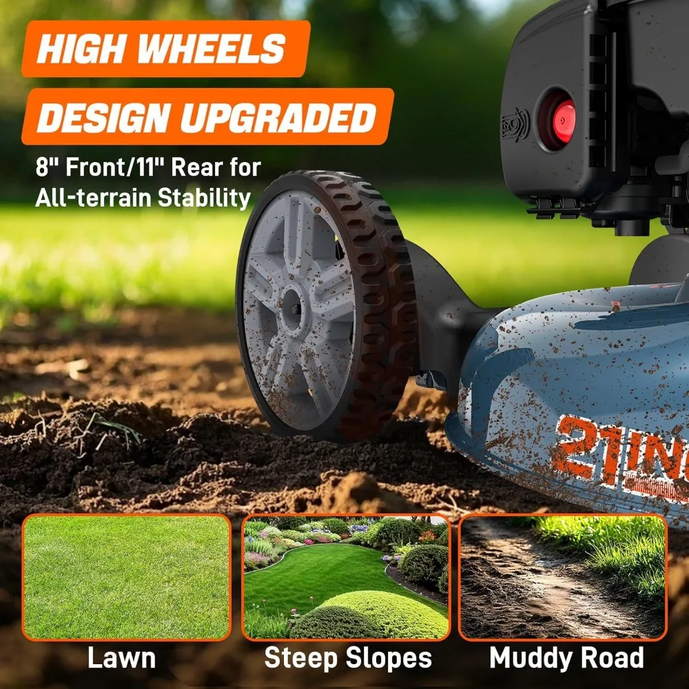 Cortador de grama a gás SENIX de 21 polegadas com motor Briggs & Stratton de 4 ciclos de 125cc, mulching e capacidades de descarga lateral, C ajustável