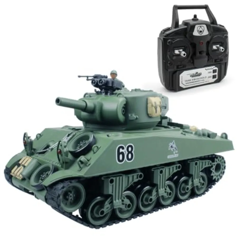 

Remote Control Tank 2.4Ghz 15 Channel 1/20 Sherman M4A3 Main Battle RC Tank with BBS Airsoft Shooting Feature for Age 10 11 12-
