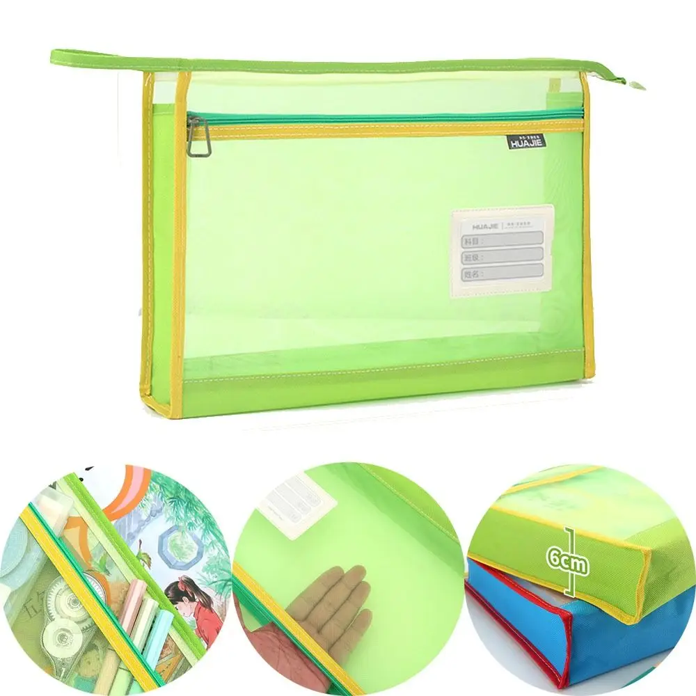 

New Transparent Mesh File Bag Large Capacity Portable Student Book Bags Multi-function Cram School Handbag