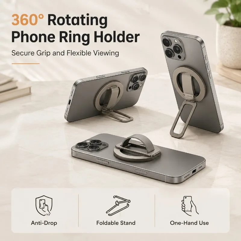 Silicone Magnetic Wristband Phone Holder for Magsafe, Rotatable Ring Stand for Desktop, Anti-Slip Finger Grip for IPhone Samsung