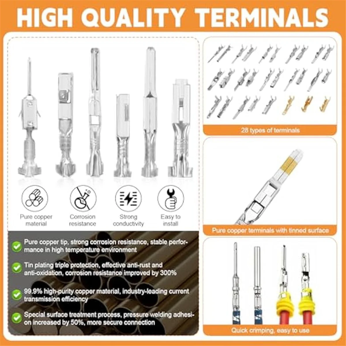 

A02Q-969Pcs Automotive Pin Connectors Kit,28 Types Electrical Terminal Pins Connectors Kit Male&Female Wire Connector