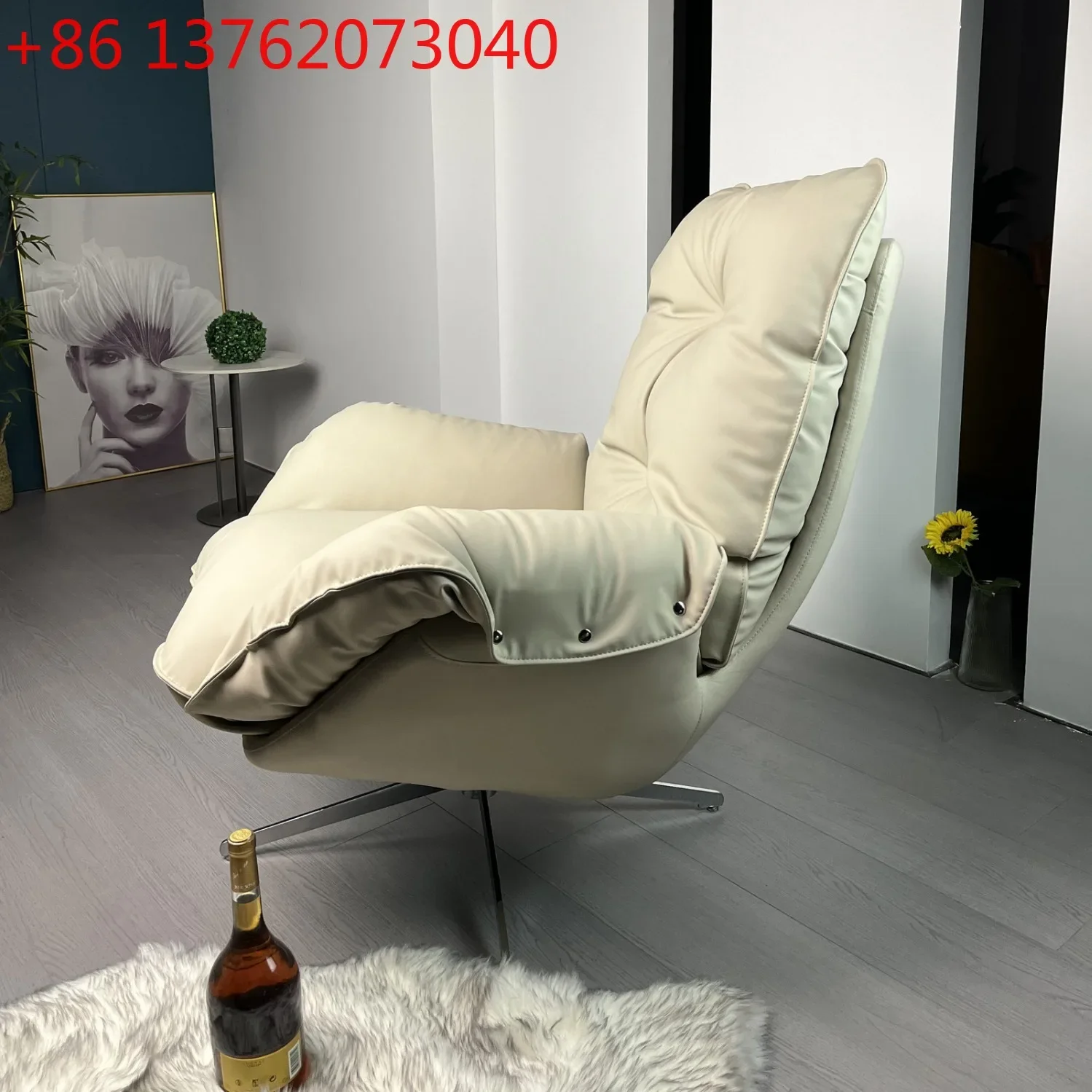 

Italian minimalist single leisure recliner sofa eggshell chair leather rotating Internet celebrity living room rocking chair