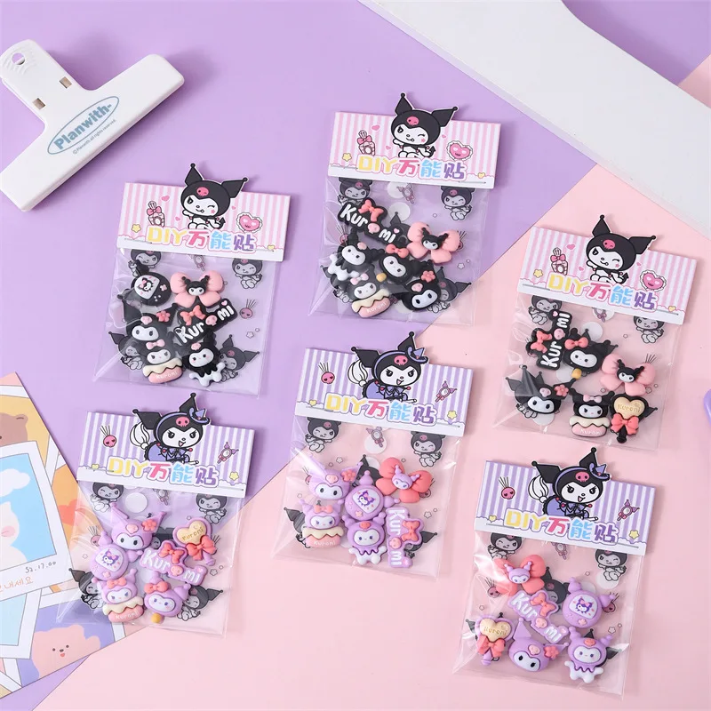 36pcs Kawaii Cartoon Kuromi Things Universal Stickers Children's Stickers Happy Bags With Resin Stereo Diy Universal Stickers