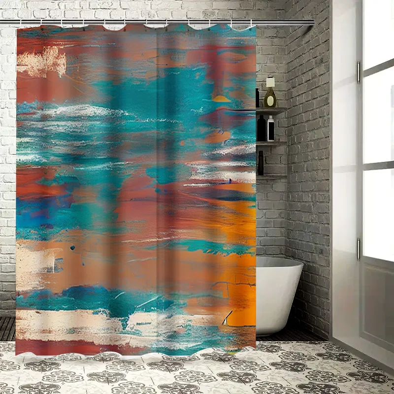 

Abstract Art Shower Curtain with Colorful Brush Strokes Waterproof Bathroom Decor for Home Decoration (Blue, Red, Orange White)