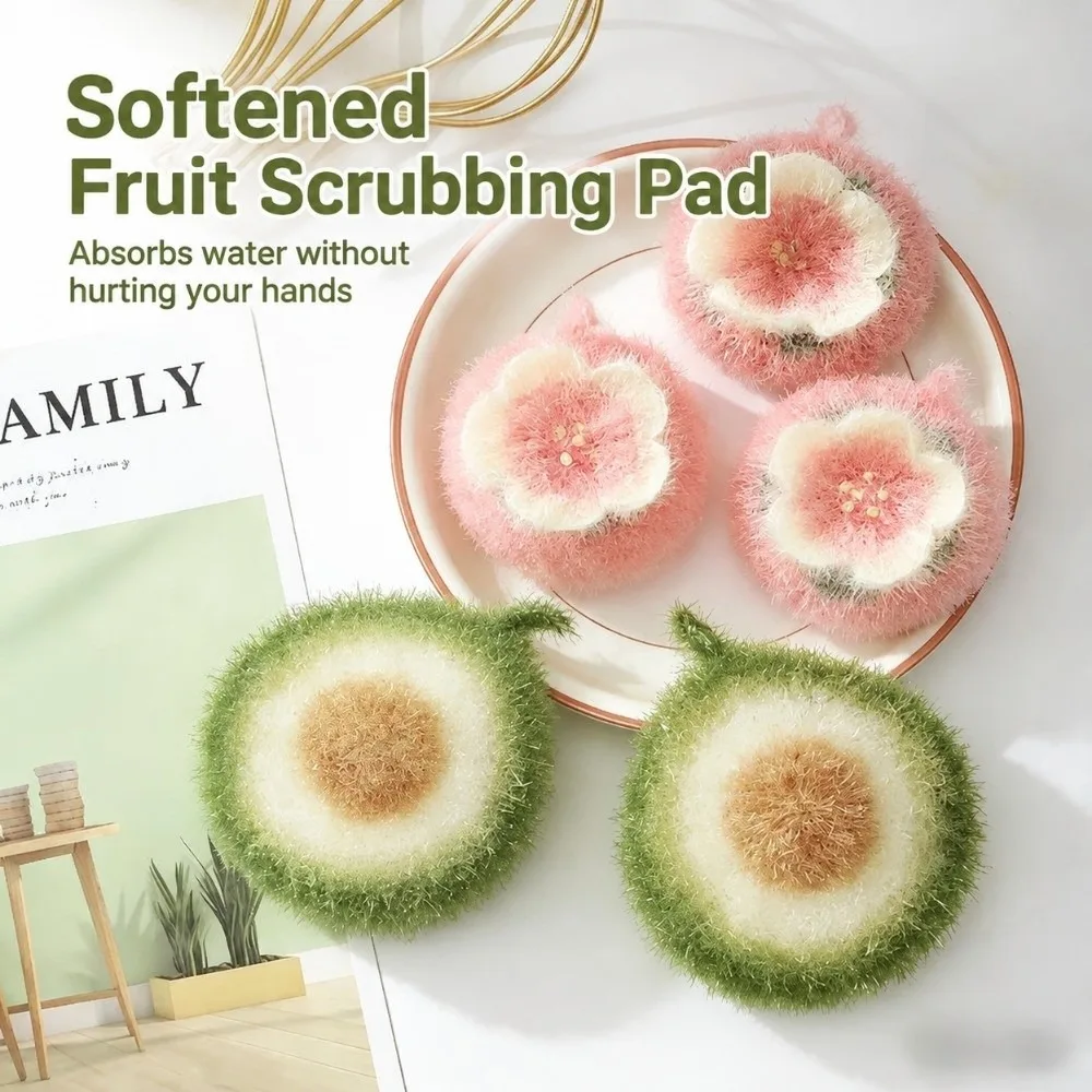 Cute Kitchen Cleaning Cloth Avocado Flower Non-Damaging Scrubbing Kitchen Rag Green Pink Pot Scrubbing Scouring Pad