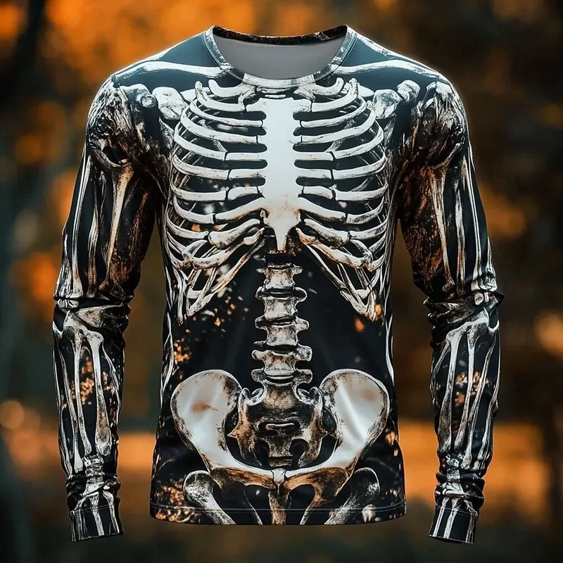 2026 Halloween 3d Print Long Sleeve T-Shirt for Men Gothic Trendy Streetwear Casual Tops Halloween Party Tees Fall Winter