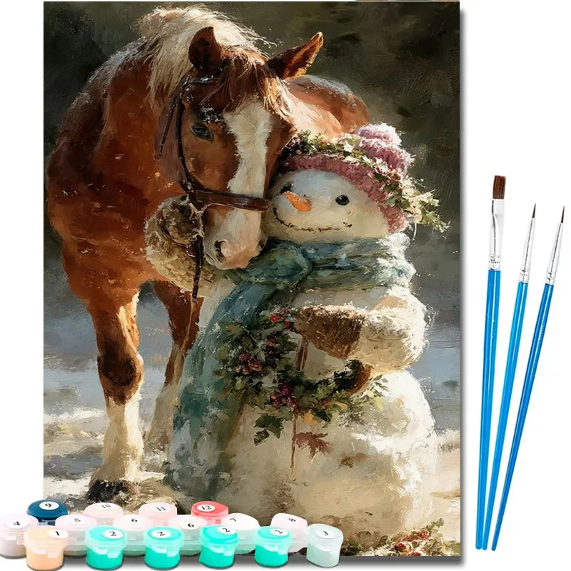 Professional Art Use 2D Flat 1 Set Adult Beginner Number Painting Kit - Includes Canvas Paste Acrylic Paints, Canvas, 3pcs Brush