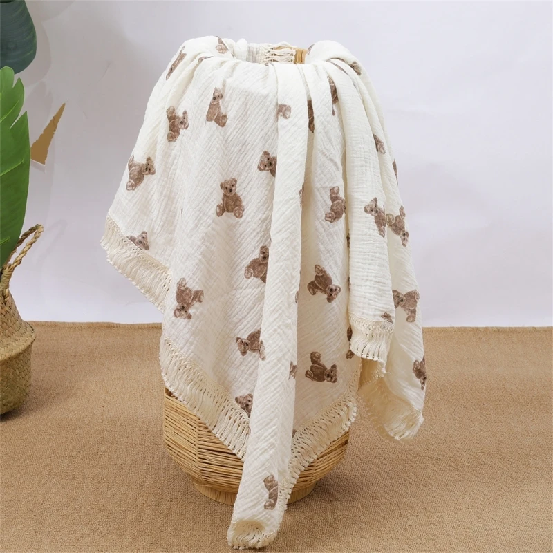 Bear Muslin Squares Cotton Baby Blanket for Newborn Plaid Infant Swaddle Blanket Babies Accessories Bed Summer Comforter