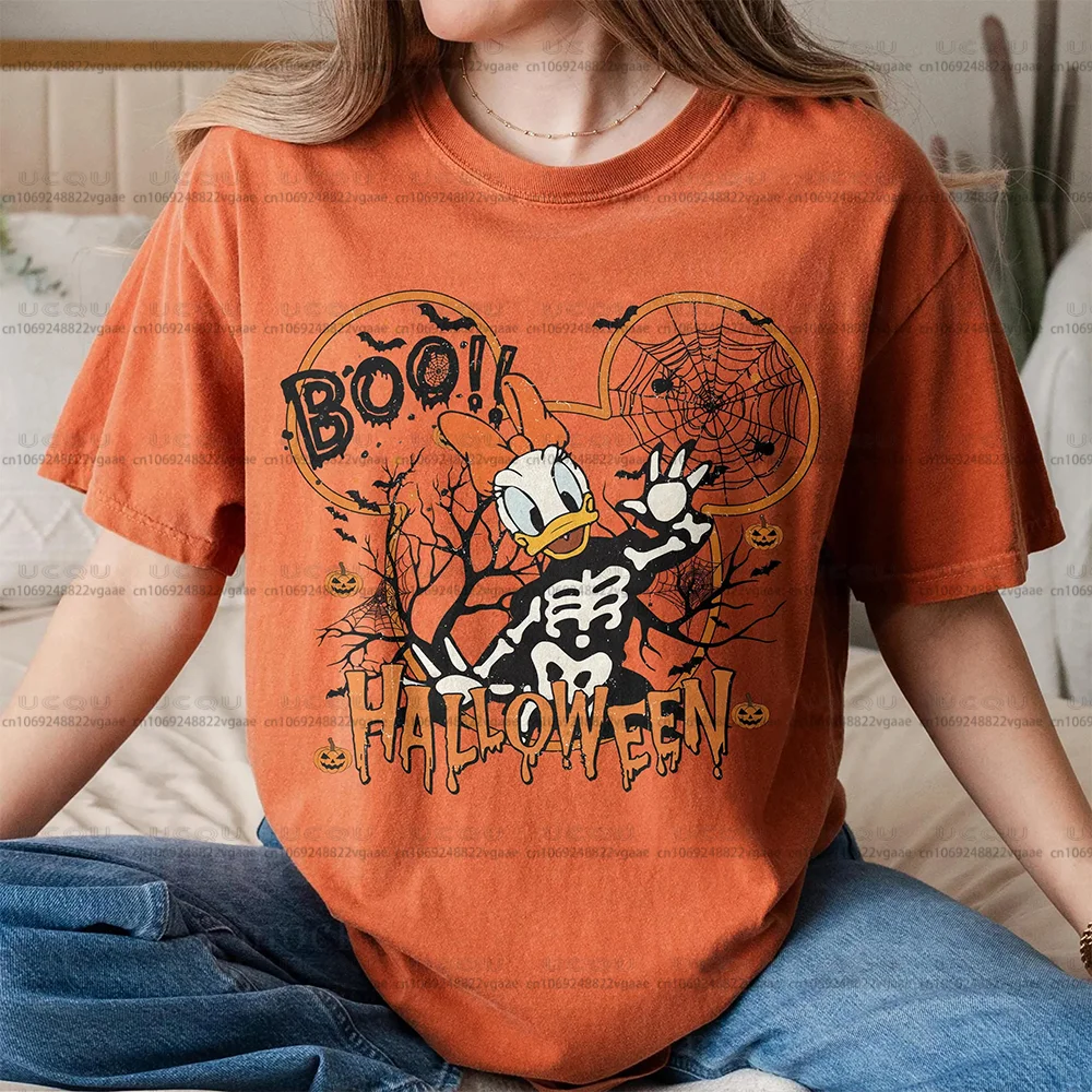تي شيرت عتيق لشخصيات الهالوين المخيفة من ديزني تي شيرت علوي هيكل عظمي للعائلة ميكي ميني هدية Y2k سترة للحفلات للجنسين رحلة