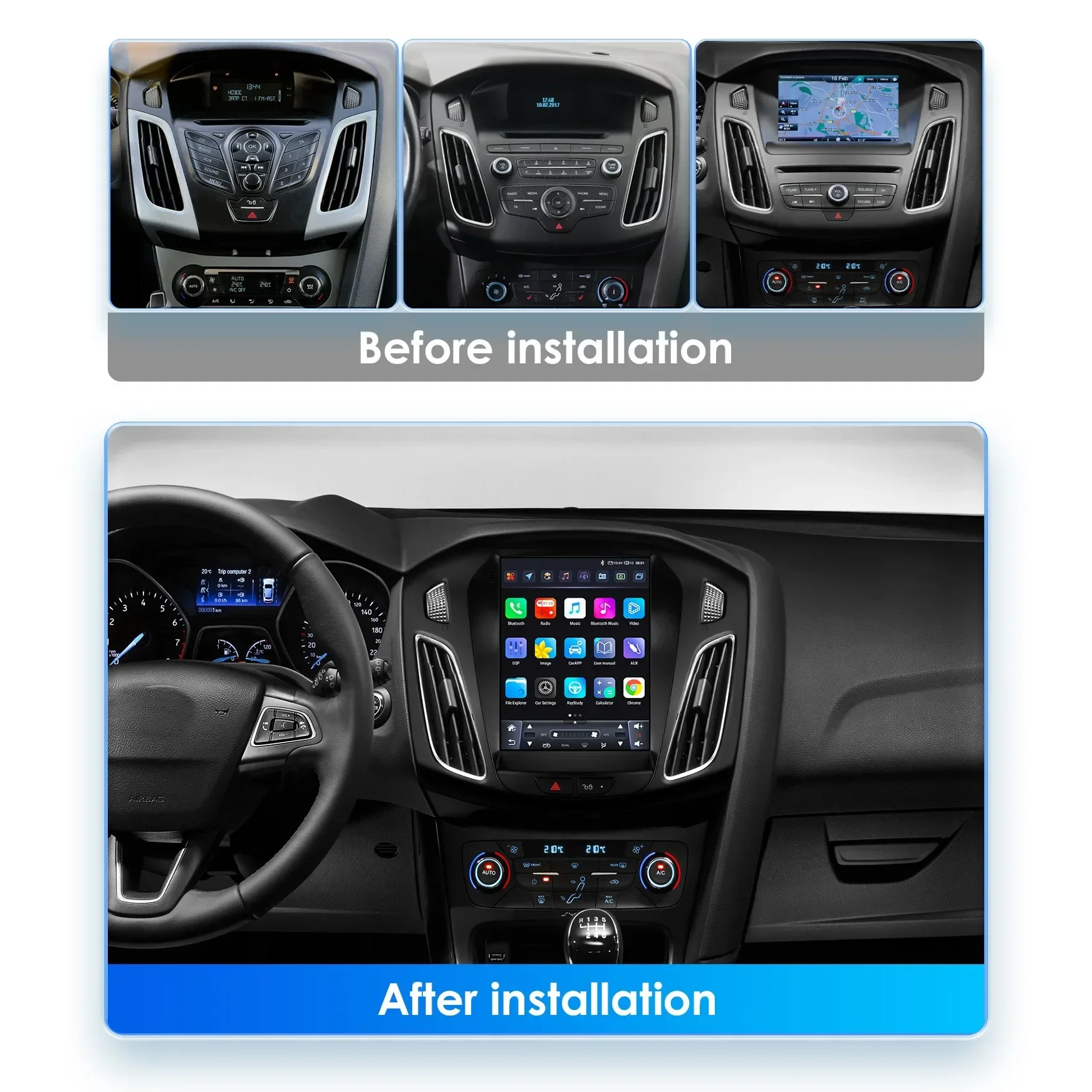 2din Android Auto Radio Multimedia Video Speler Voor Ford Focus 3 Mk 3 2011-2019 Tesla Stijl Android Auto 4G Draadloze Carplay Dsp - afbeelding 2