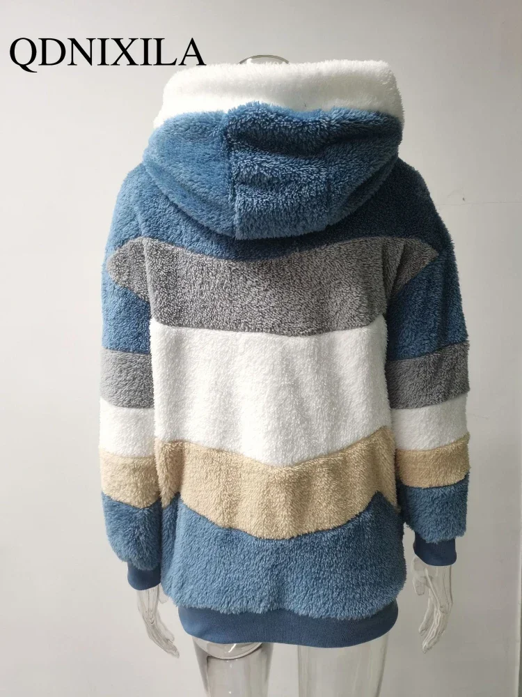 Nuovo In autunno inverno caldo peluche tasca con cerniera giacca allentata con cappuccio donna felpa con cappuccio cappotti Oversize felpe con