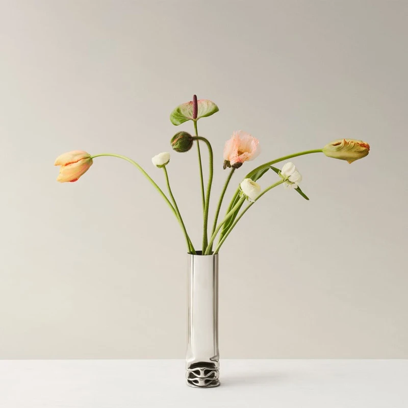 Artistic Creativity Design Stainless Steel Slender Long Vase Northern Europe Light luxury Living Room Desktop Decoration Vase