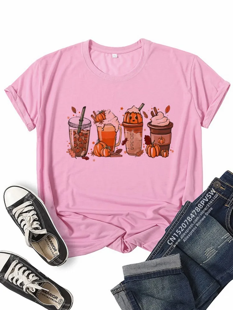 Frauen Halloween Kürbis Kaffee Latte Trinken Tasse Gewürz T-shirt Täglichen Mädchen Y2K Harajuku T Tops Weibliche Sreewear Kleidung