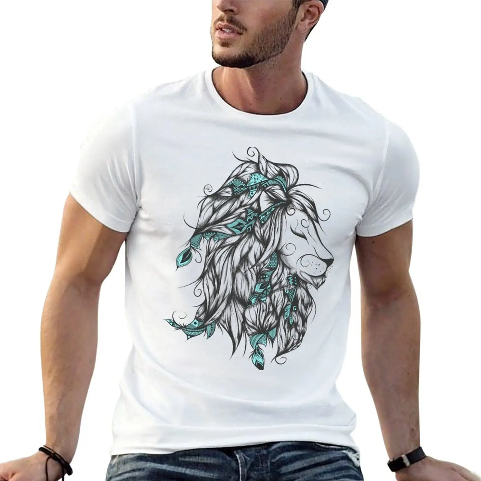 Poetic Lion Turquoise T-Shirt Plus Size Lightweight Tee Shirt