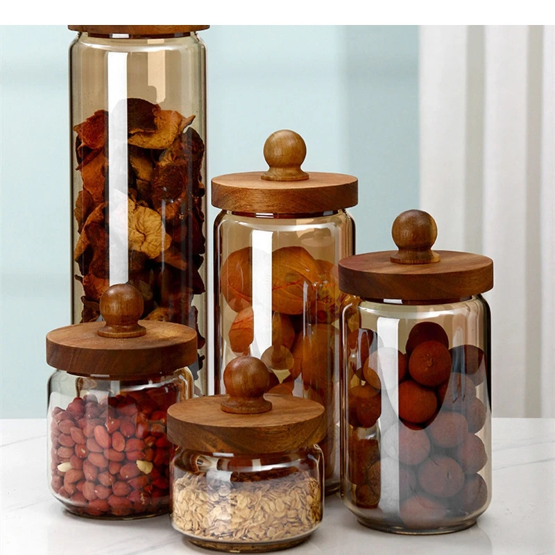 Simple and Transparent Glass Storage Can Kitchen Snacks Nut Candy Food Bottle Sealed Tea with Lid Home Tools