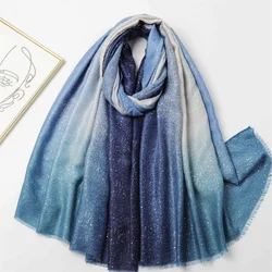 Winter Thick Cotton Viscose Scarves Ombre Gradient Glitter Shimmer Fringe Shawls And Wraps Pashmina Stole Bufandas Muslim Sjaal