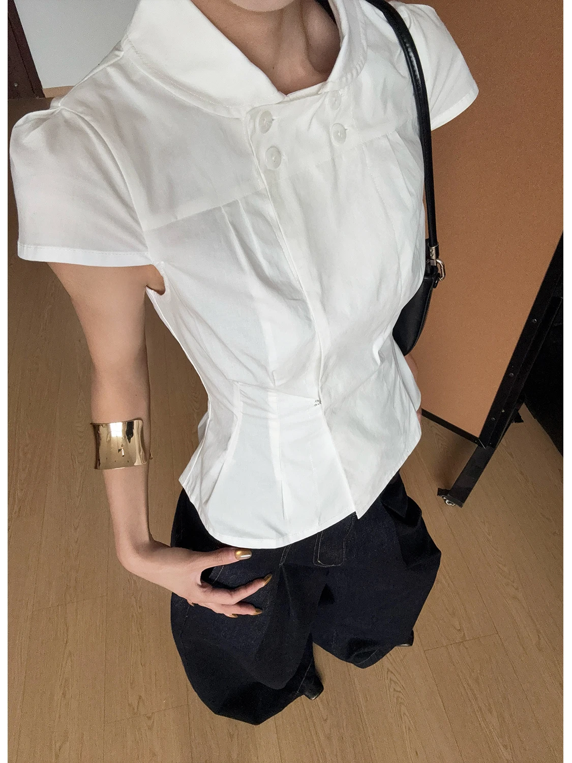 

CIZZLEMORE Rio Holiday Белая рубашка с воротником «бэби-долл», на двойной пуговице, с завышенной талией, с коротким рукавом, женская повседневная модная блузка