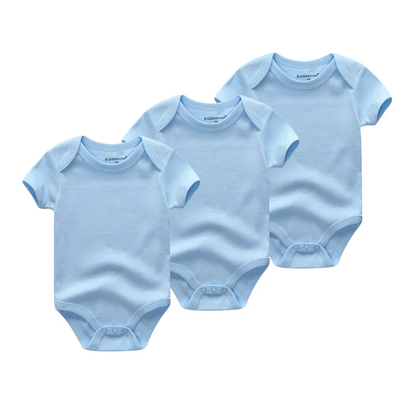 Kiddiezoom 3-Piece Short Sleeves Unisex Bodysuits Solid Color Newborn Onesies Multi-piece Set Summer Infant Outfits