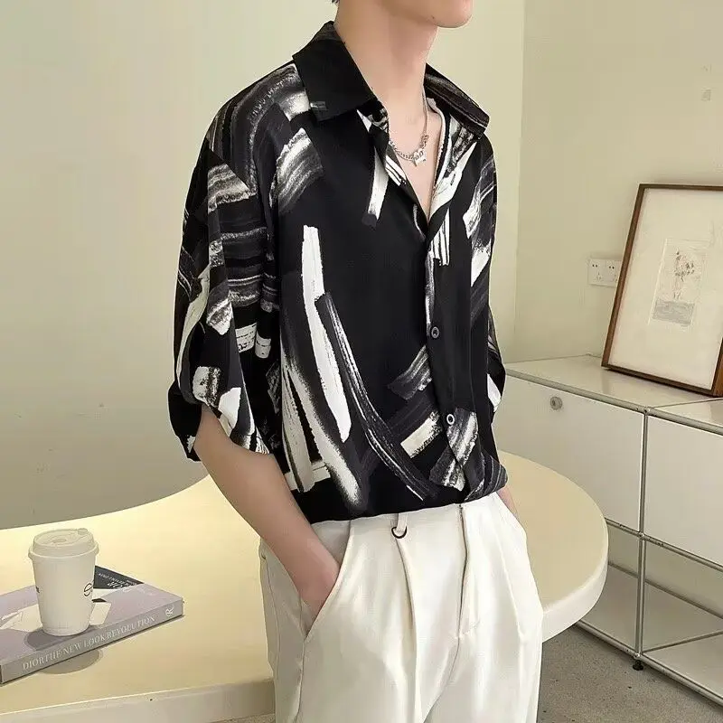 Thin Style Light Mature Style Handsome High-end Tie-dye Ink-wash Shirt for Men