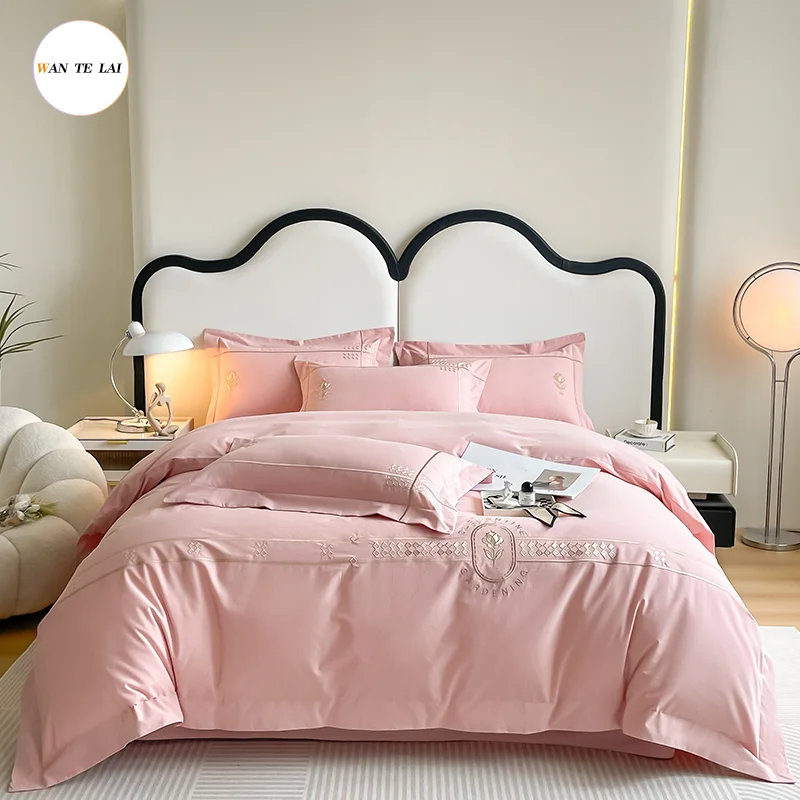 

4 pieces Luxury cotton bed linen Embroidered comforter bedding set couple duvet Quilt cover set double sheets set Pillow case