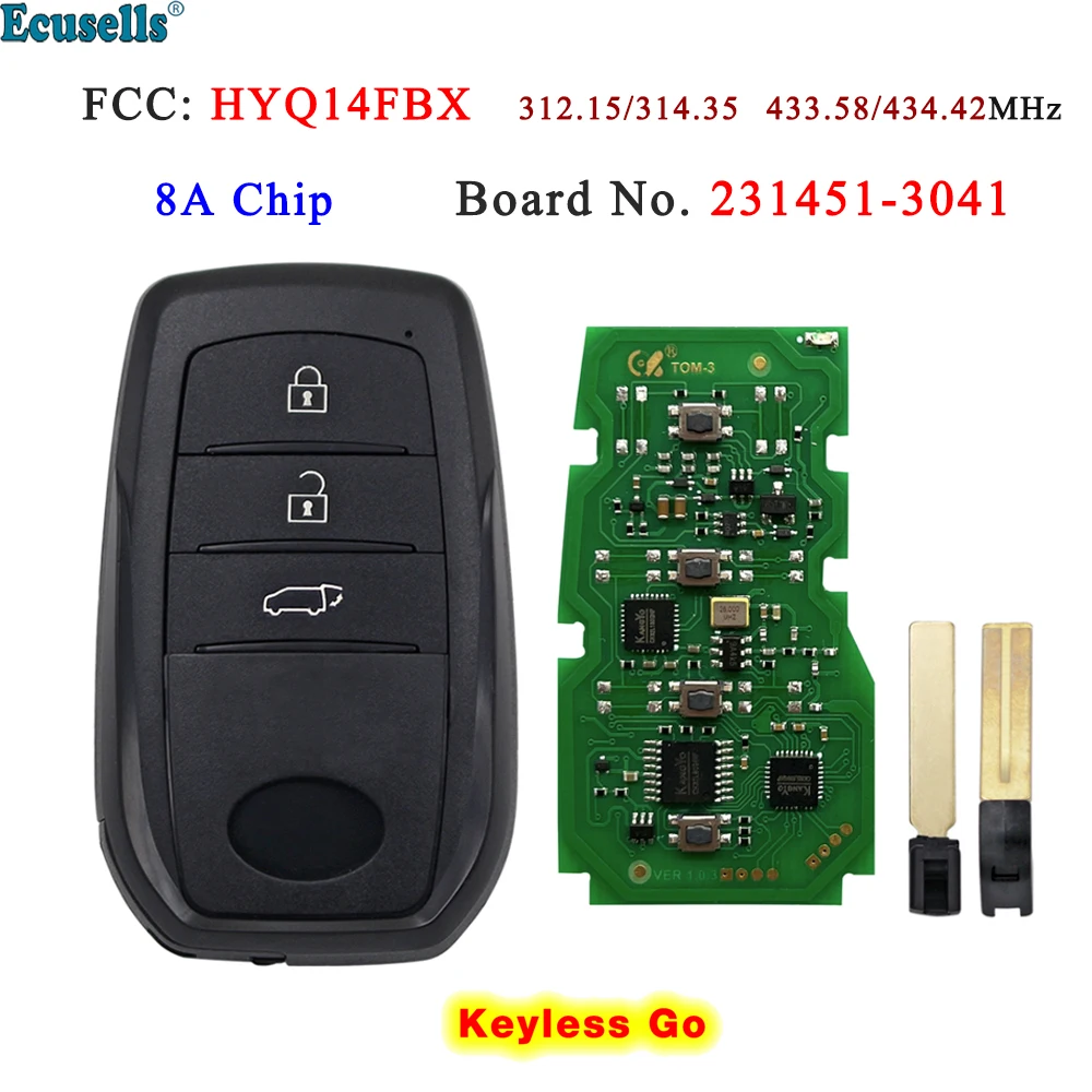 

Ecusells 3B Smart Keyless Go Remote Key 312.09/314.35MHz 433.58/434.42MHz 8A Chip for Toyota Harrier FCC HYQ14FBX 3041