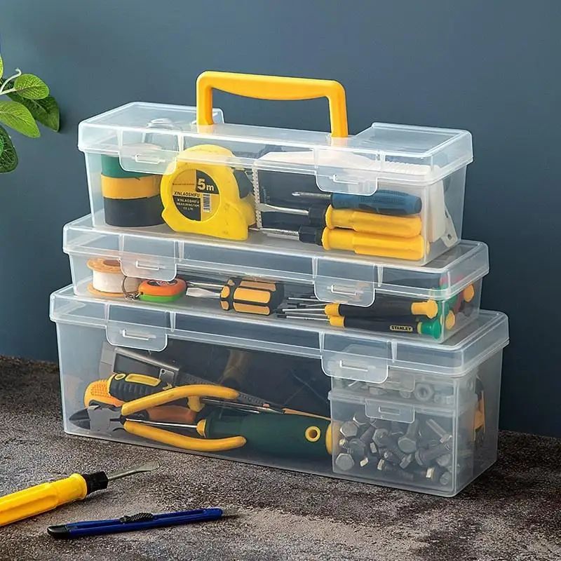 Transparent Handheld Toolbox Portable Large Capacity Thickened Plastic Hardware Tool Storage Box With Handle Tool Organizer Box