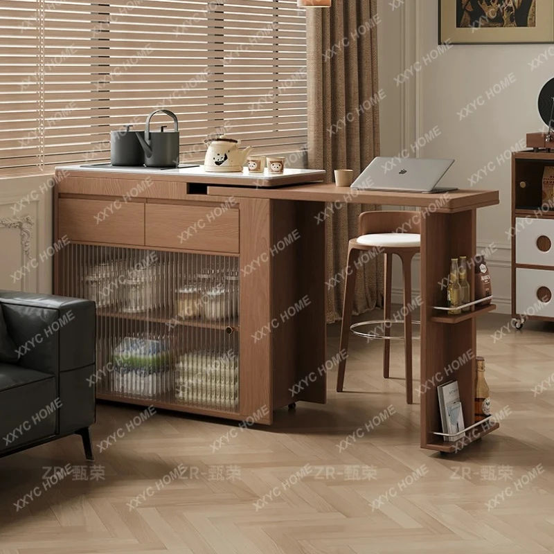 X-S  Solid wood bar table, living room partition cabinet, retractable household small apartment balcony mobile tea HG