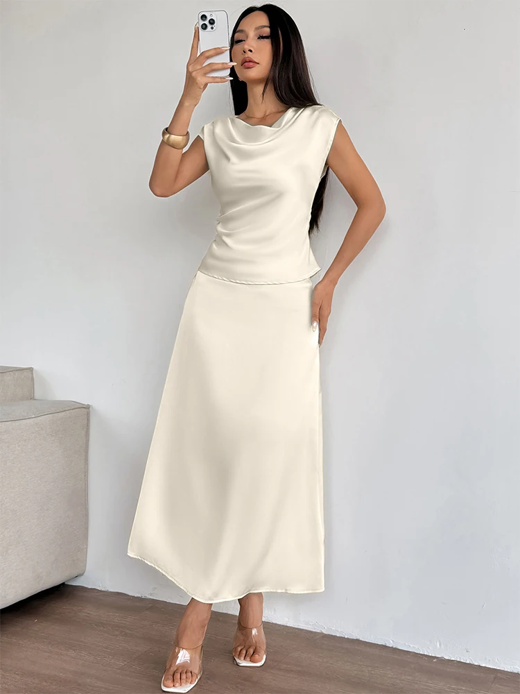 

Summer New Women Tank Skirt 2 Piece Solid Sexy Casual Slim Two Piece Clothing Streetwear Fashion Female Club Party Elegant Suit