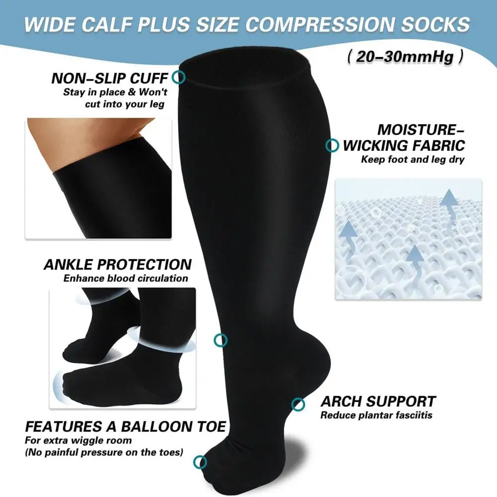 Hiking Stockings Compression Plus Size Sport Socks with High Elasticity Anti-slip Design for Running Hiking Obesity for Active