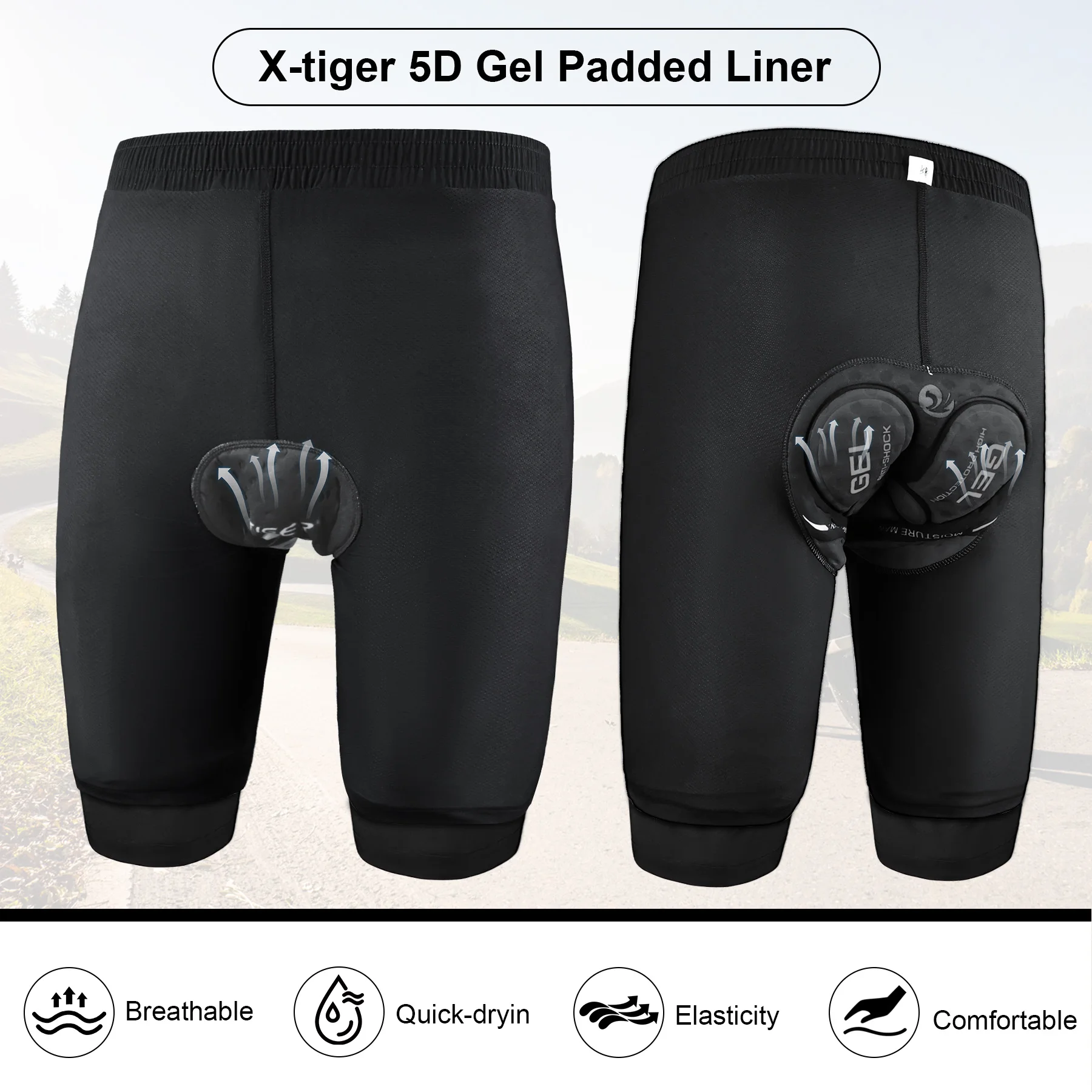 X-TIGER Men\'s Cycling Shorts 5D Gel Pad Shockproof MTB Road Bike Shorts Breathable Sports Shorts Mountain Cycling Clothing