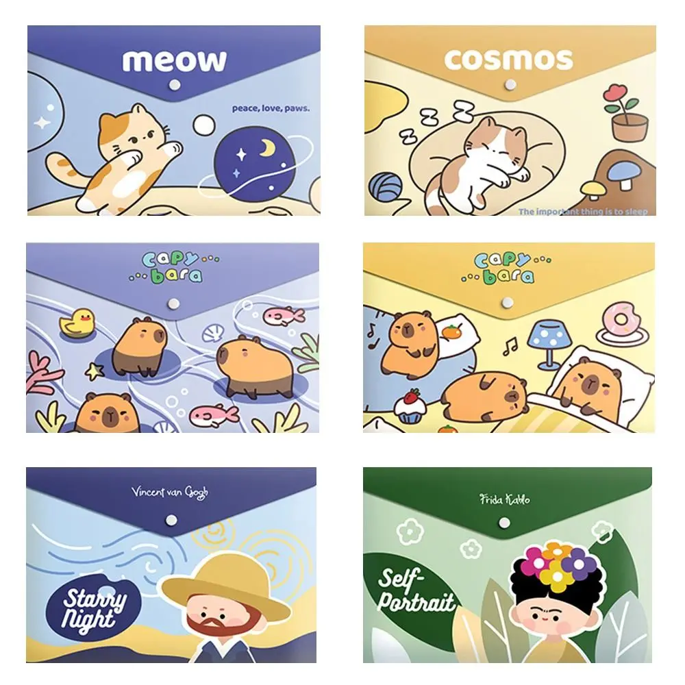 5PCS Storage Bag A4 File Folders Bag Waterproof Cartoon Document Folder Buckle Large Capacity A4 File Organizer Music Score