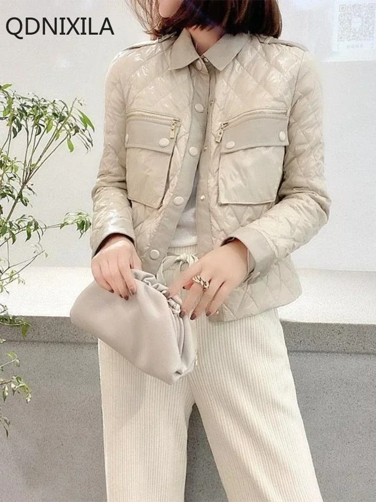 Light and Thin Women's Winter Down Jacket, High-end PU Leather Splicing Jacket, Korean Review Clothes, 2024