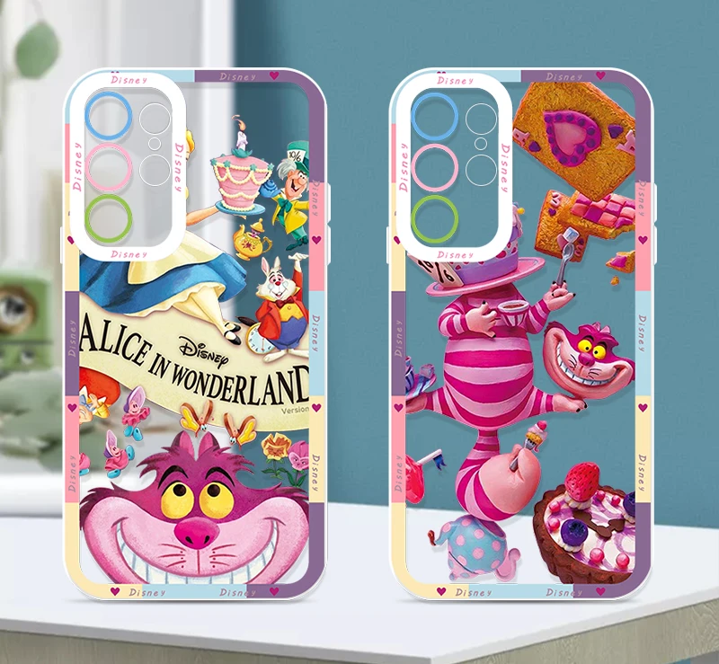 Disney Alice Cheshire Cat For Samsung Galaxy S24 S23 S22 S21 S20 Pro FE Ultra A23 A52 A53 A71 Angel Eyes Transparent Phone Case