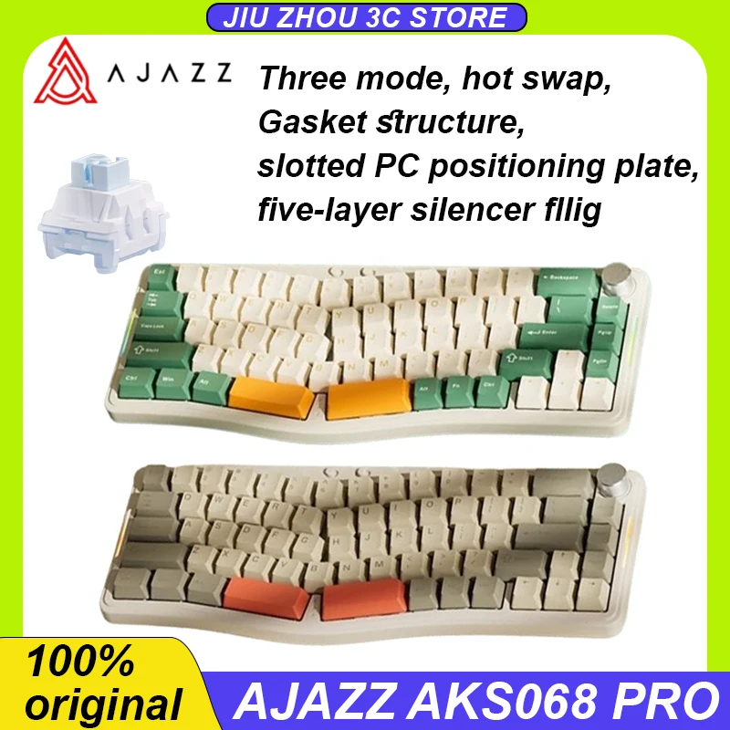 

Ajazz Aks068 Pro Mechanical Keyboard 68 Keys Three Mode Wired 2.4g Wireless Bluetooth Hot Swap Rgb Gasket Via Gaming Keyboard