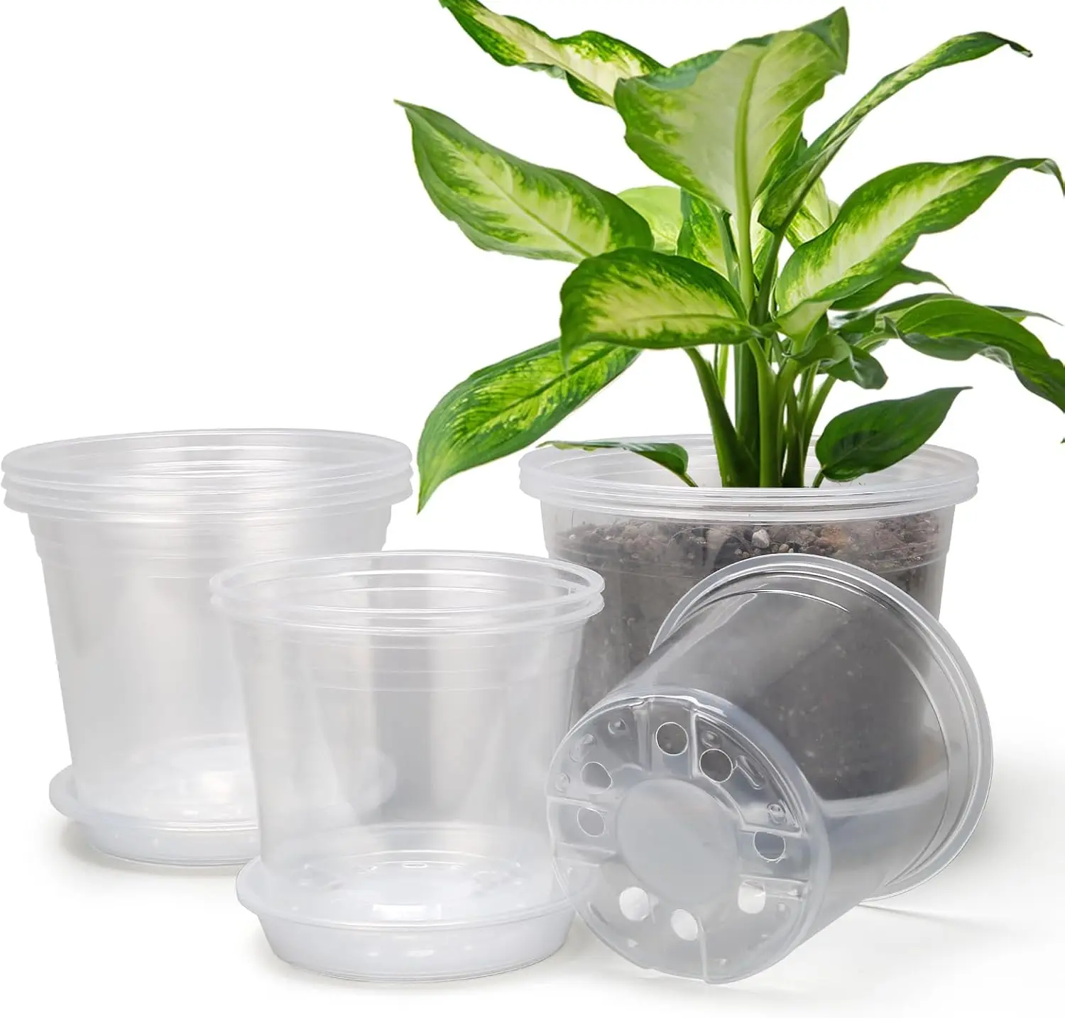 

8/7/6 Inch Clear Nursery Pots with Drainage and Trays, 9 Pack Large Plastic Pots for Plant, Seedling Starter Pot, Garden