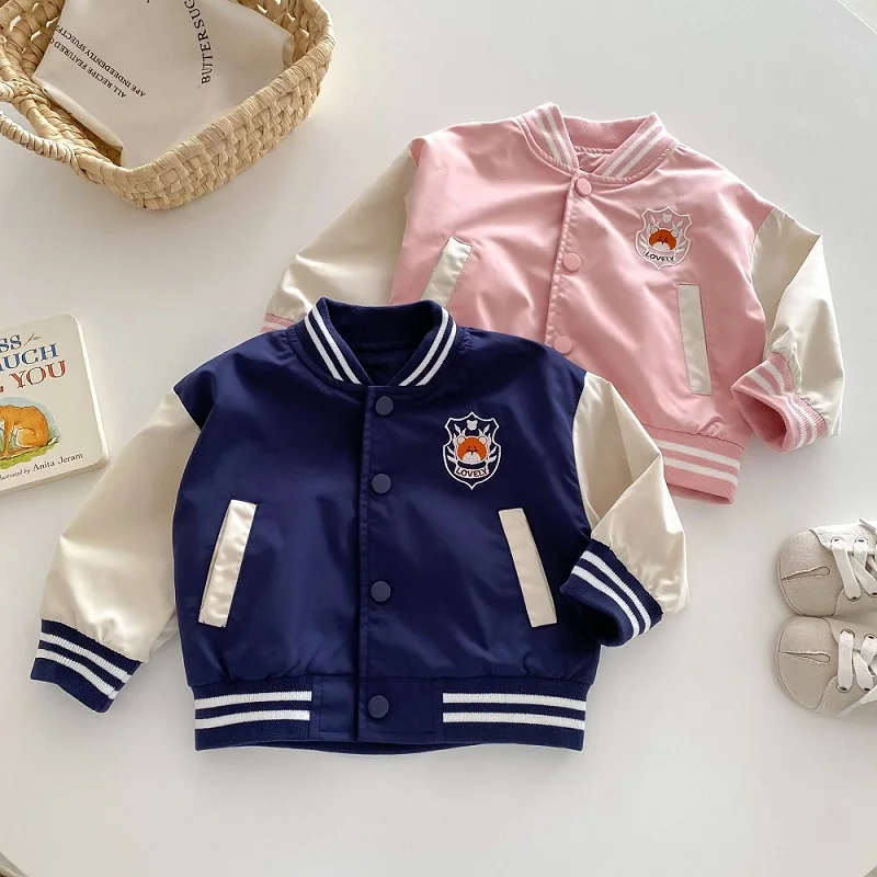 AutumnChildren's Coat 0-5-year-old Baby color blocked long sleeved Coat Girls' Fashionable Korean version casual baseball jacket