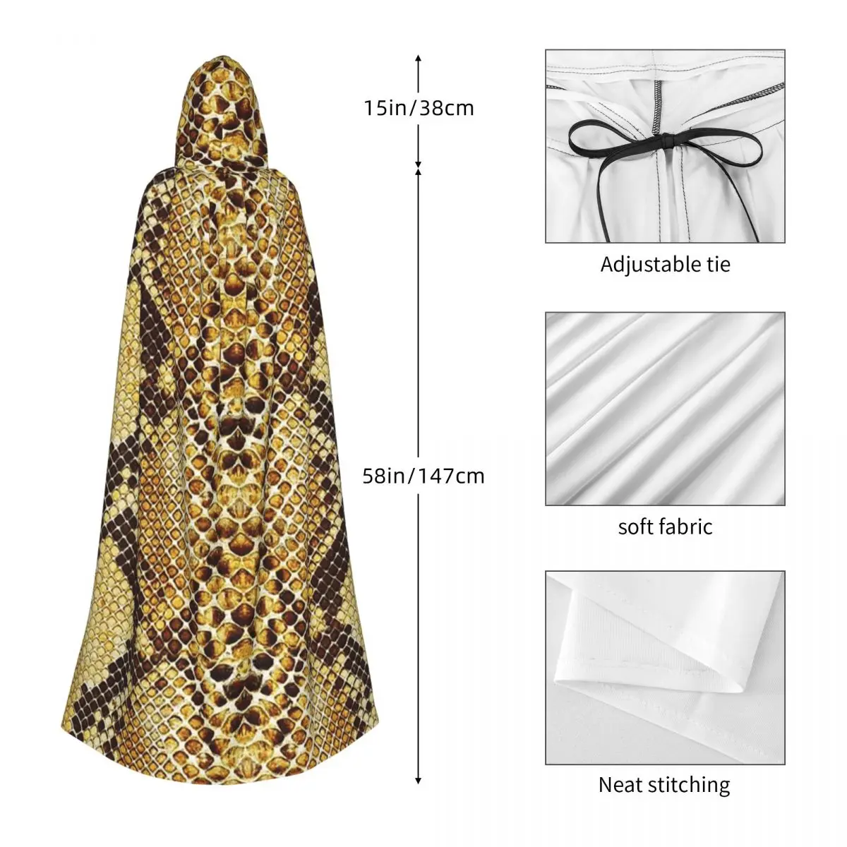 뱀 가죽 파충류 긴 후드 망토 마녀 중세 의상 코스프레 케이프 할로윈 파티 성인 유니섹스