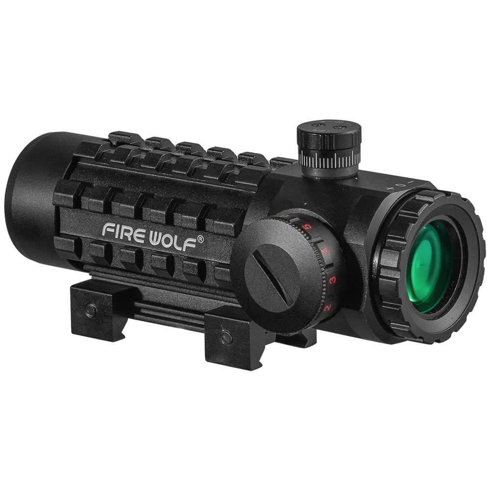 Fire Wolf 3X28 Green Red Dot Cross Sight Scope Tactical Optics Riflescope Fit 11/20mm Adjustable Rail Rifle Scopes for Hunting