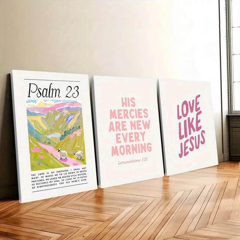 3pcsModern Christian Pink Bible Verse  Wall Art Print Canvas Painting Poster Picture For Living Room,Bedroom Home Decor