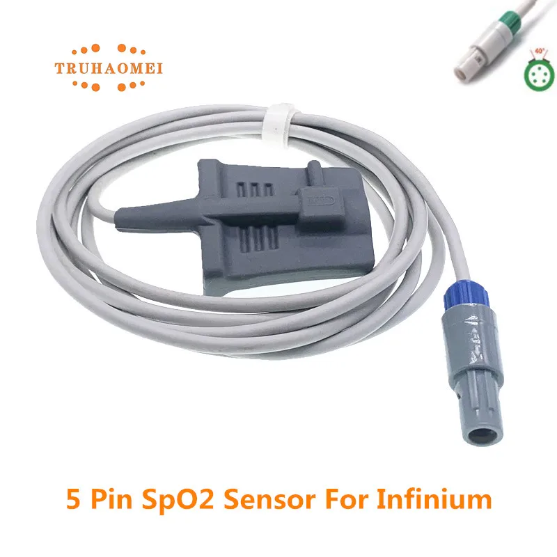 5 Pin SpO2 Sensor For Infinium II III Omni Digital Tech Reusable SAO2 Heart Rate Probe with Adult Child Neonates Veterinary Clip