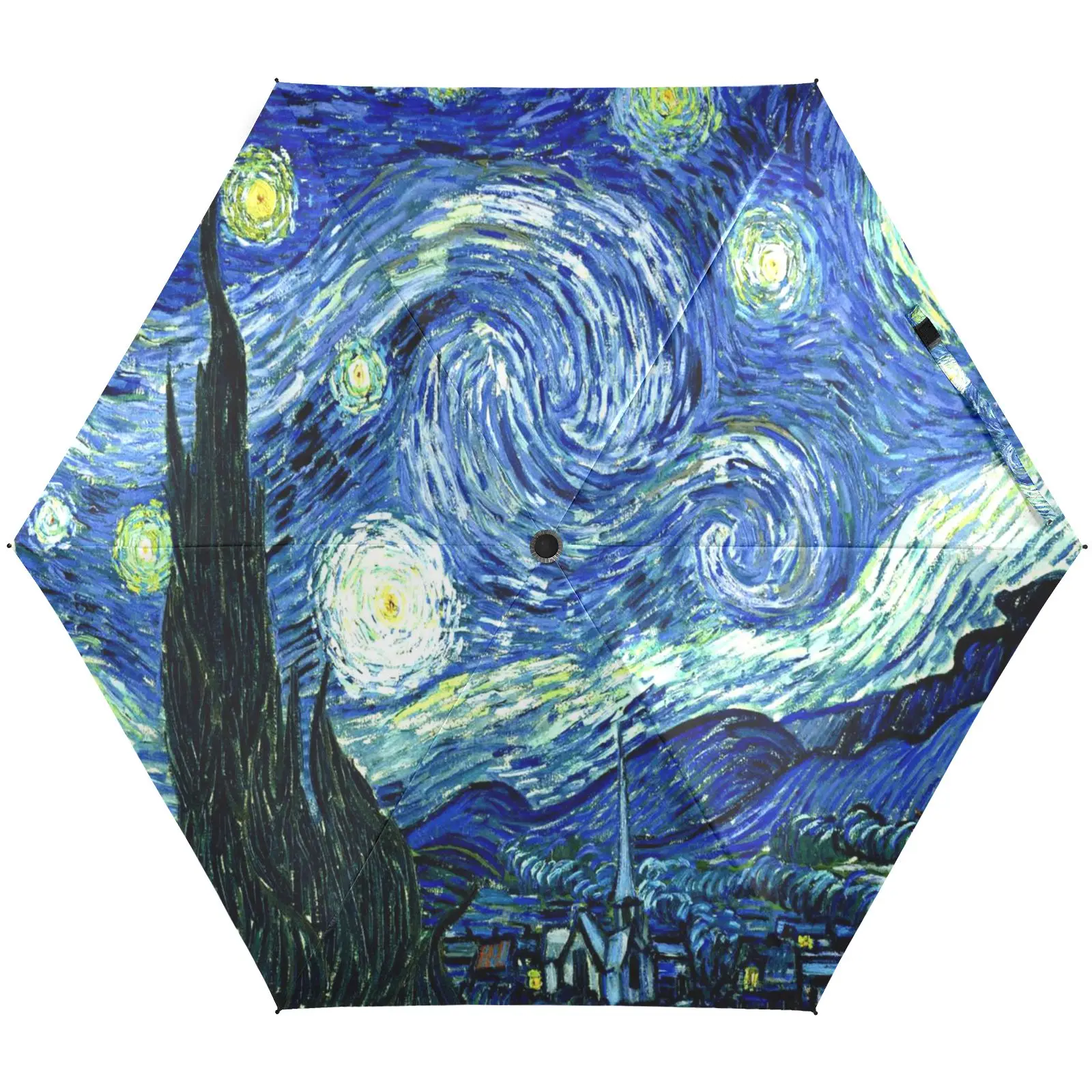 Classic Van Gogh Starry Night Mini Umbrella Five Folding UV Umbrella Rain Women Portable Outdoor Travel Pocket Umbrella Parasol