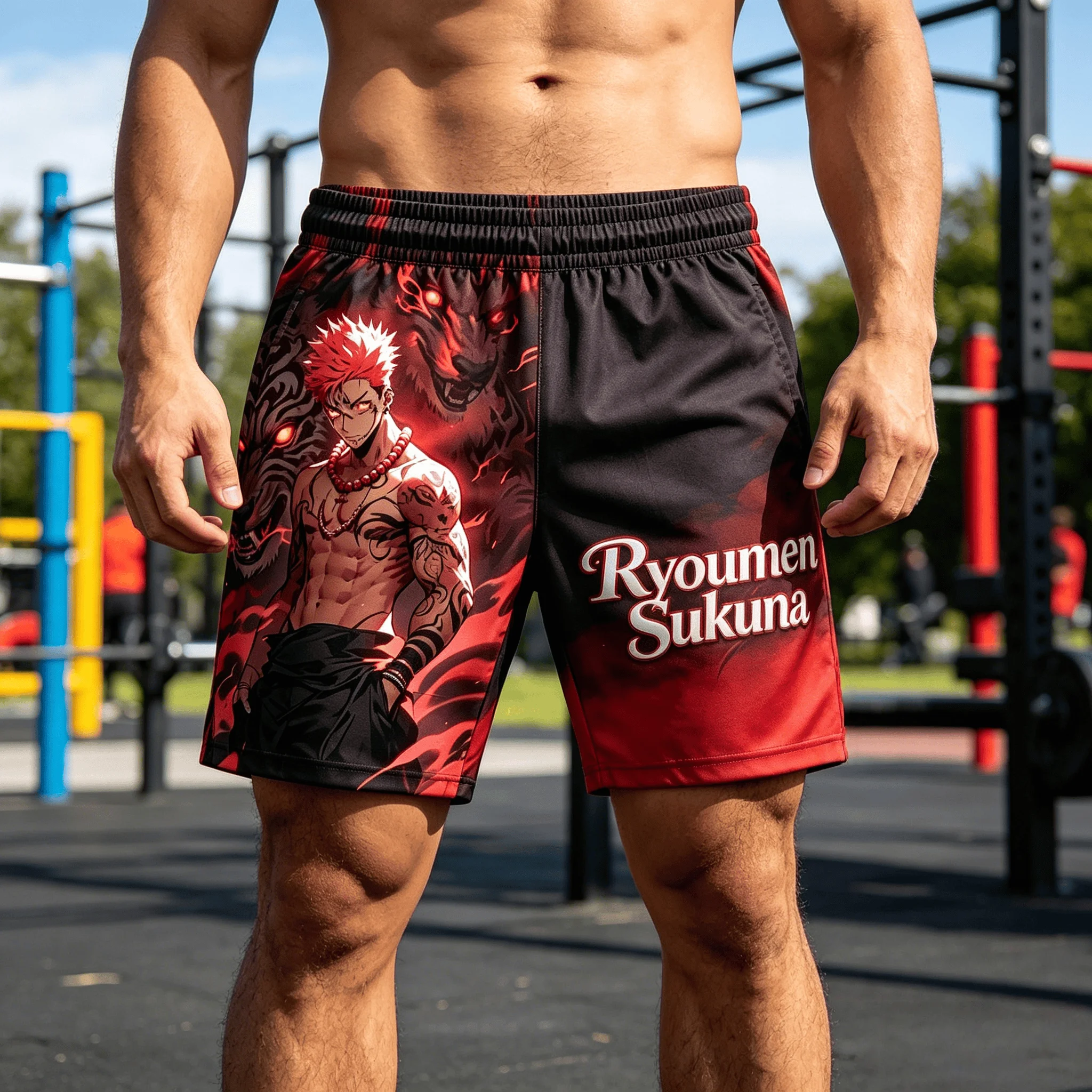 2026 Summer Jujutsu Kaisen Ryomen Sukuna Quick Dry Gym Shorts, Men's Unisex Anime Print Running Sports Board Streetwear Casual