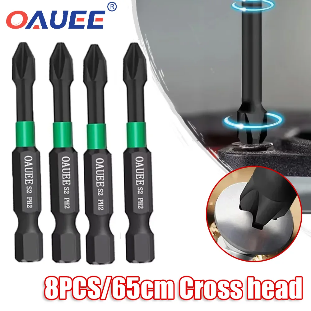 

Oauee 8pcs Magnetic Batch Head Impact Strong Cross PH2 High Hardness Screwdriver Set 60/70/90mm Anti Non-slip WaterProof Bits