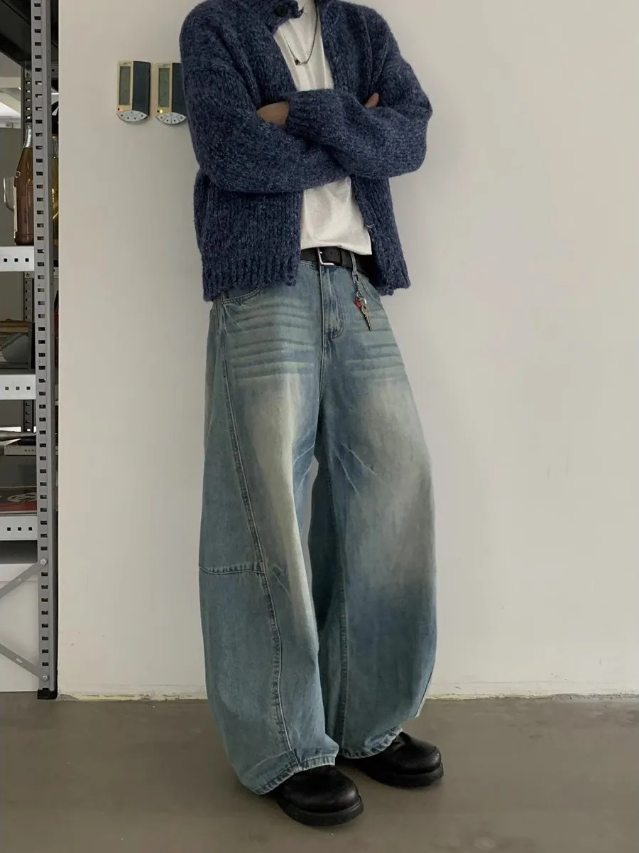 

Американские ретро-джинсы свободного кроя унисекс, модные широкие брюки-бананы премиум-класса, молодежные повседневные джинсы