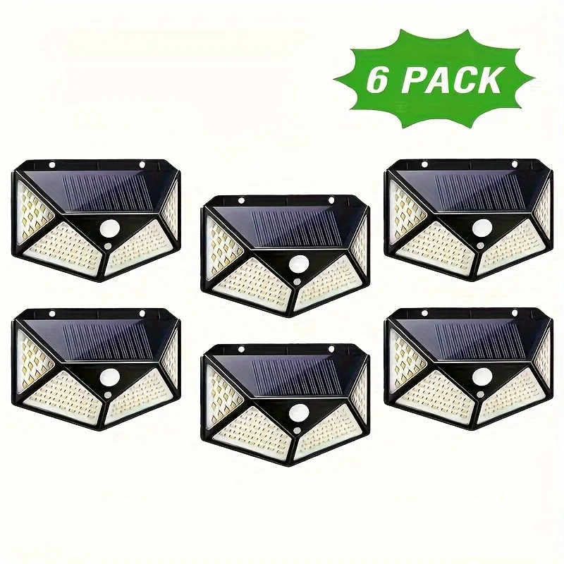 

1/2/4/6pcs Outdoor Solar Lights 100LED 3 Modes Motion Sensor Security Wall Lights Solar Powered for Backyard Fence Front Door