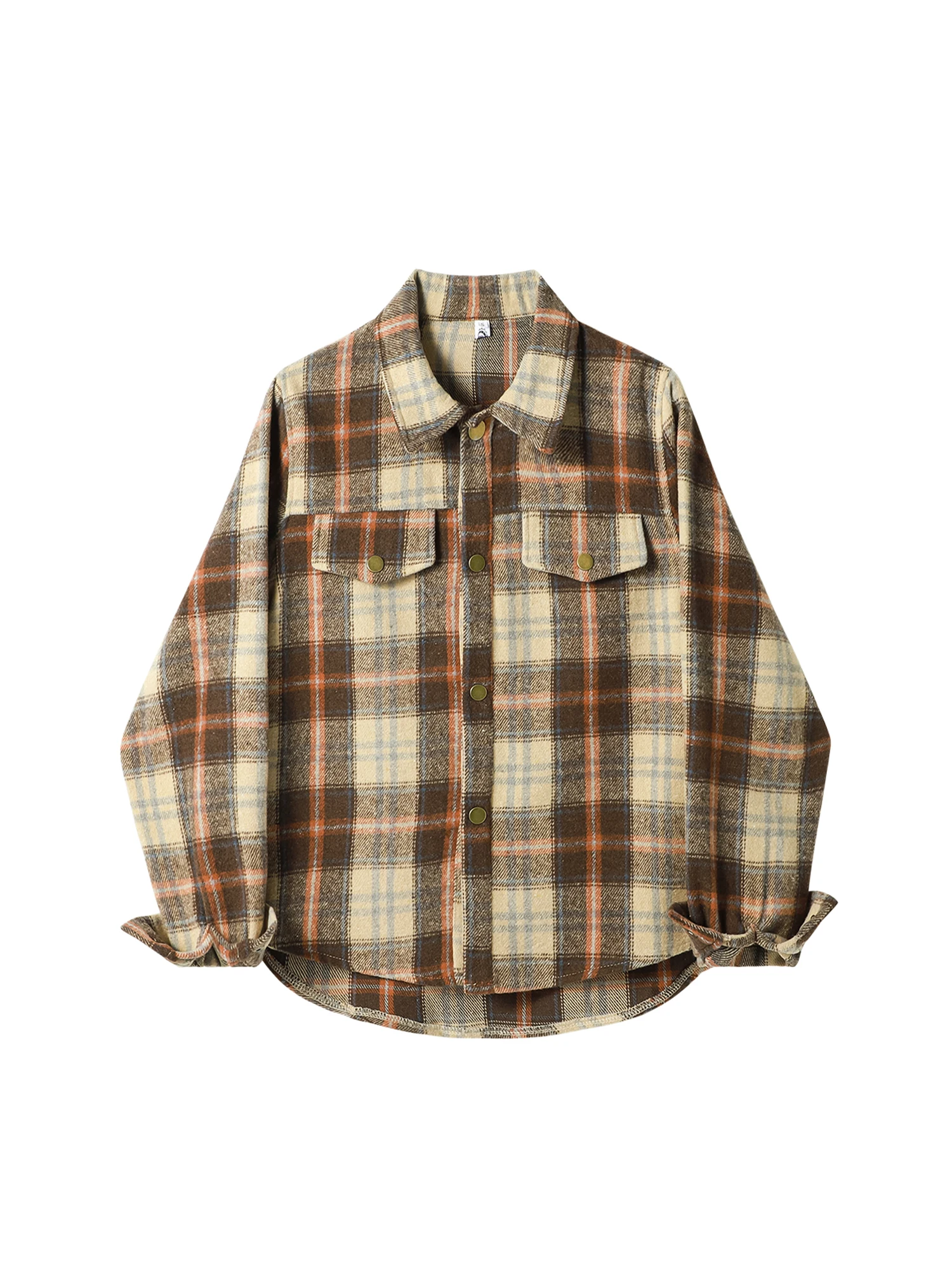 

Women Coffee Plaid Shirts Blouses Y2k Vintage 2000s Aesthetic Long Sleeve Polo-Neck Oversize Shirt Fashion Clothes Autumn Spring