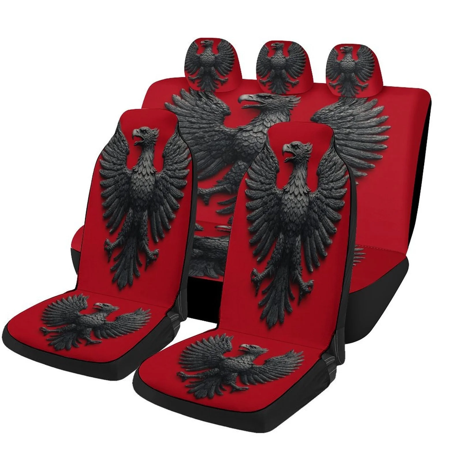 Black Eagle Statue Designed Car Seat Cover Set For Most Cars, Decorative Fashionable High-quality Car Seat Protector Covers Full