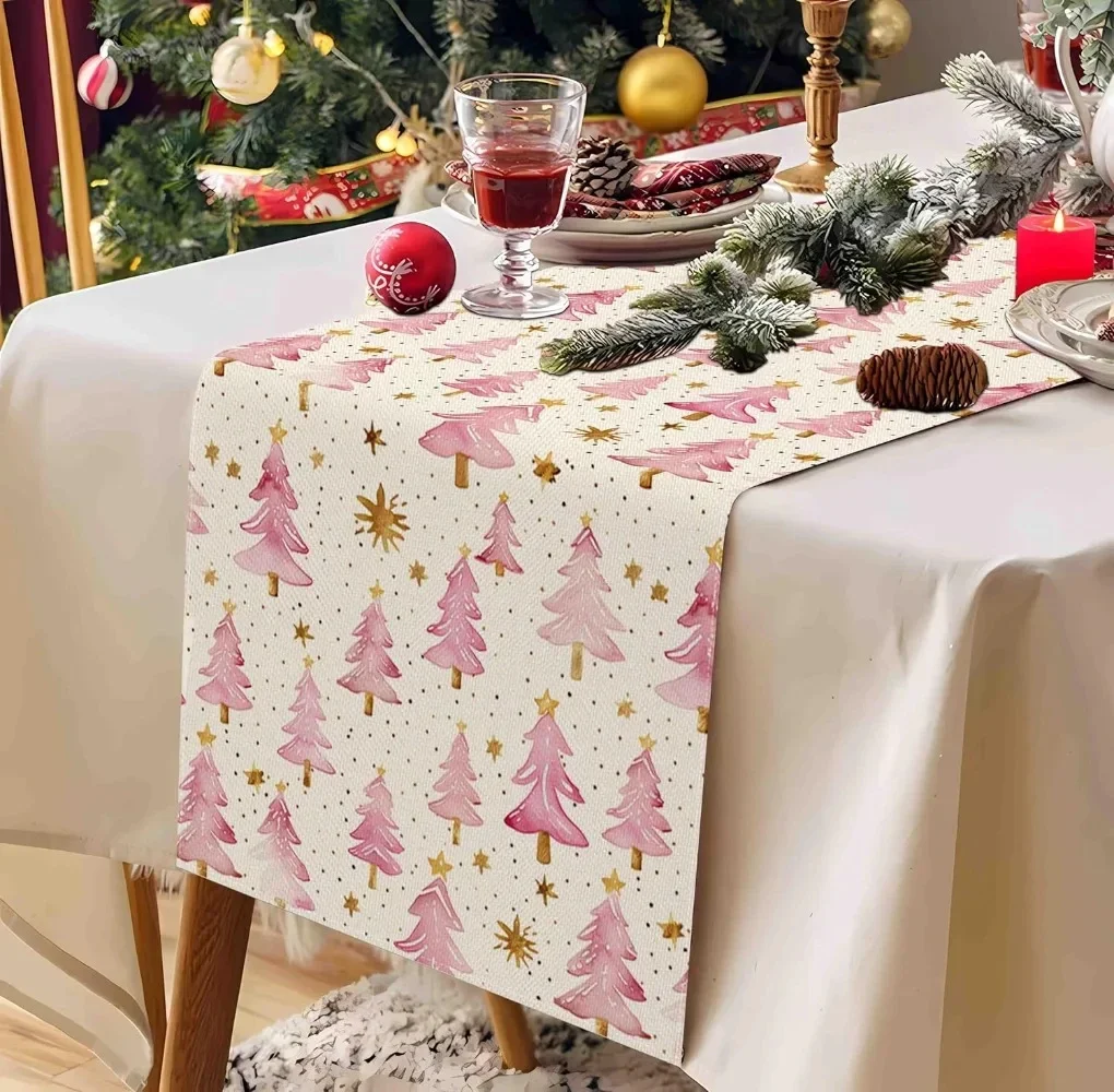 Bohemian style table runner pink Christmas tree home kitchen restaurant party table decoration suitable for winter Christmas far