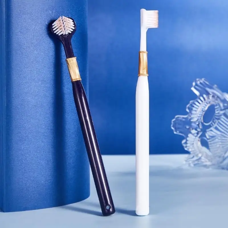 New 6Pcs Family Soft Bristled Three Sided Toothbrush - Efficient Cleaning Three Headed Manual Toothbrush
