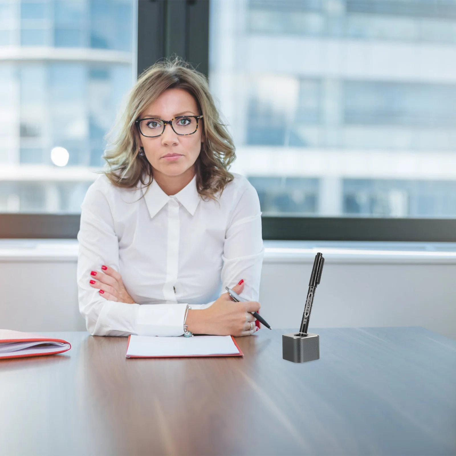 

Square Round Hole Holder Aluminum Alloy Single Stand For Office Home Desktop Storage Metal Pen Base Cube Pen Holder